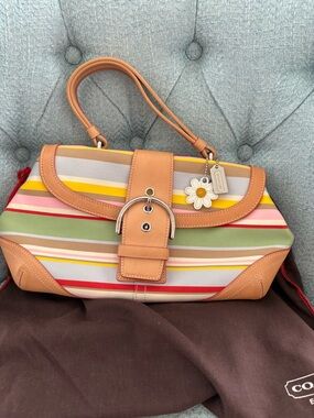 Coach Multicolor Striped Canvas & Leather Mini Bag - Tan Trim